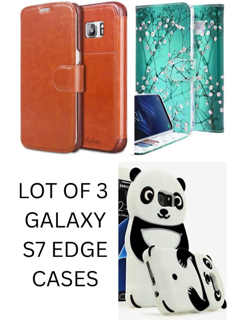 Lot of 3 New Phone Cases for Galaxy S7 Edge Wallet Magnetic Leather Silicone